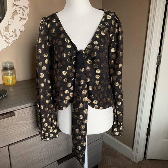 For love and lemons lottie tie front dot blouse xs - Picture 7 of 10